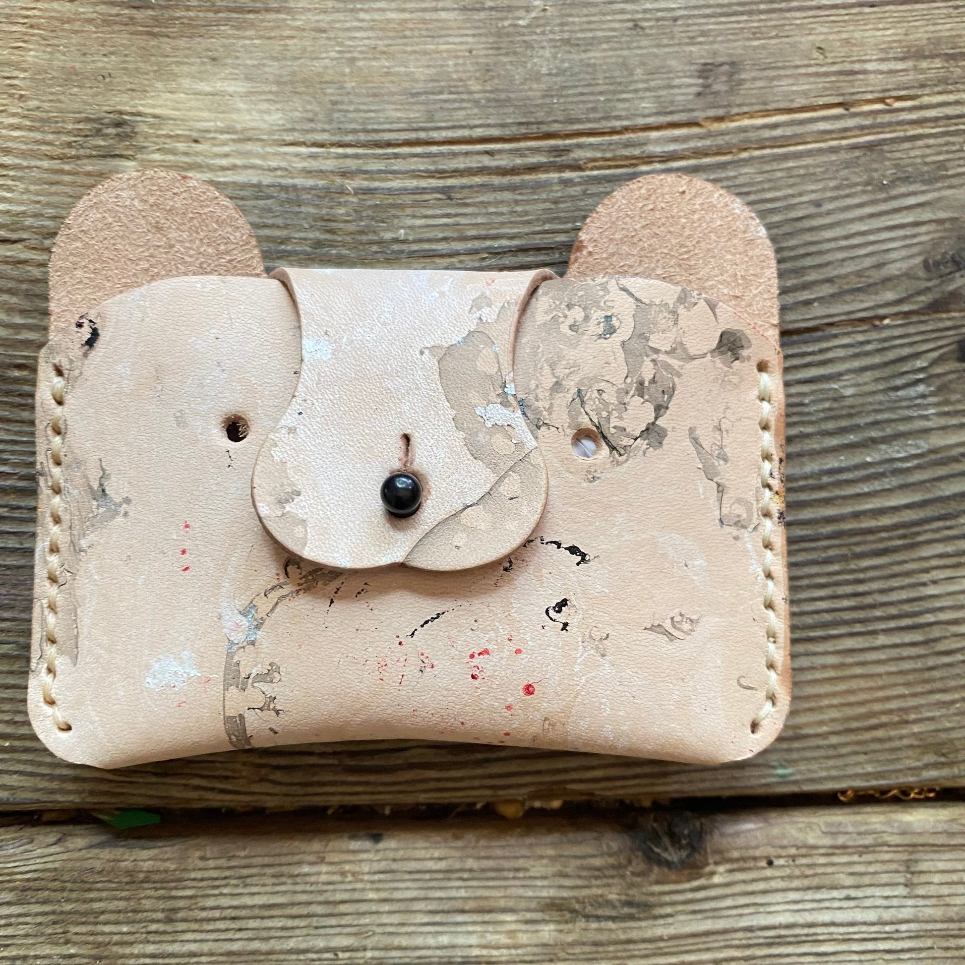 Small leather Bear Wallet for children brown suede, children, Handmade, leather, mulit-function, wallet Chaio -Apparel & Accessories
