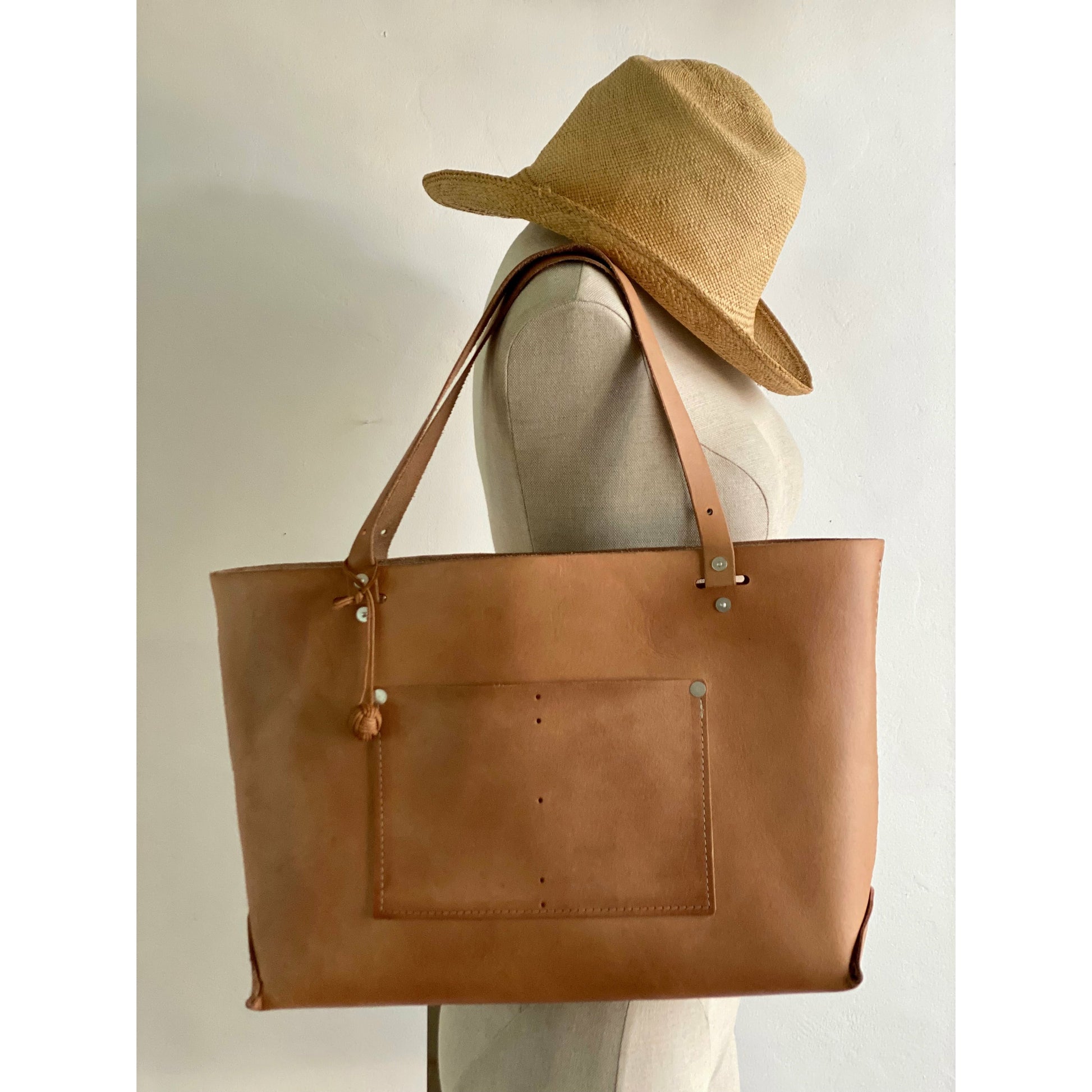Large Leather Bag or Tote with outside pockets and should length straps.