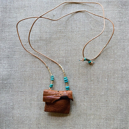 leather Totem Necklace, with lavender sachet  Chaio -