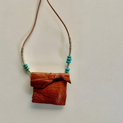 leather Totem Necklace, with lavender sachet  Chaio -