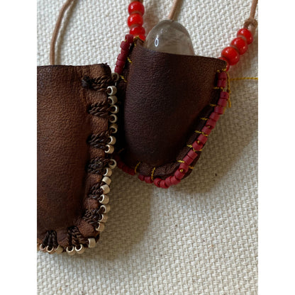 Totem leather necklace with beads. Hand cut, hand made in the Chaio studio jewelry Chaio -Jewelry